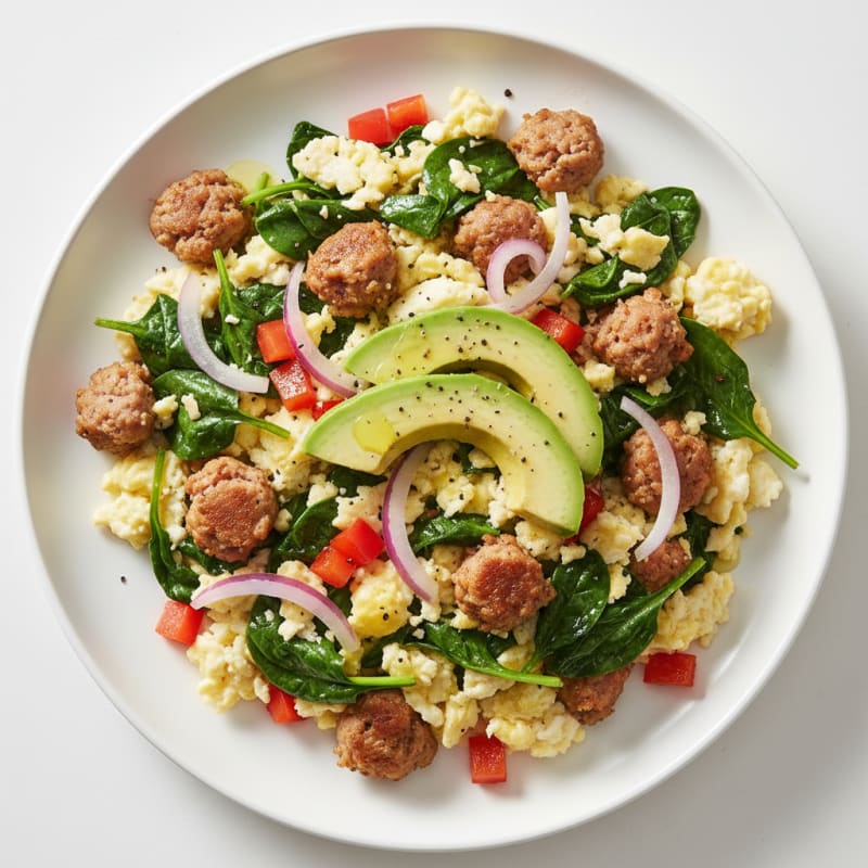 Egg White and Spinach Scramble with Turkey Sausage