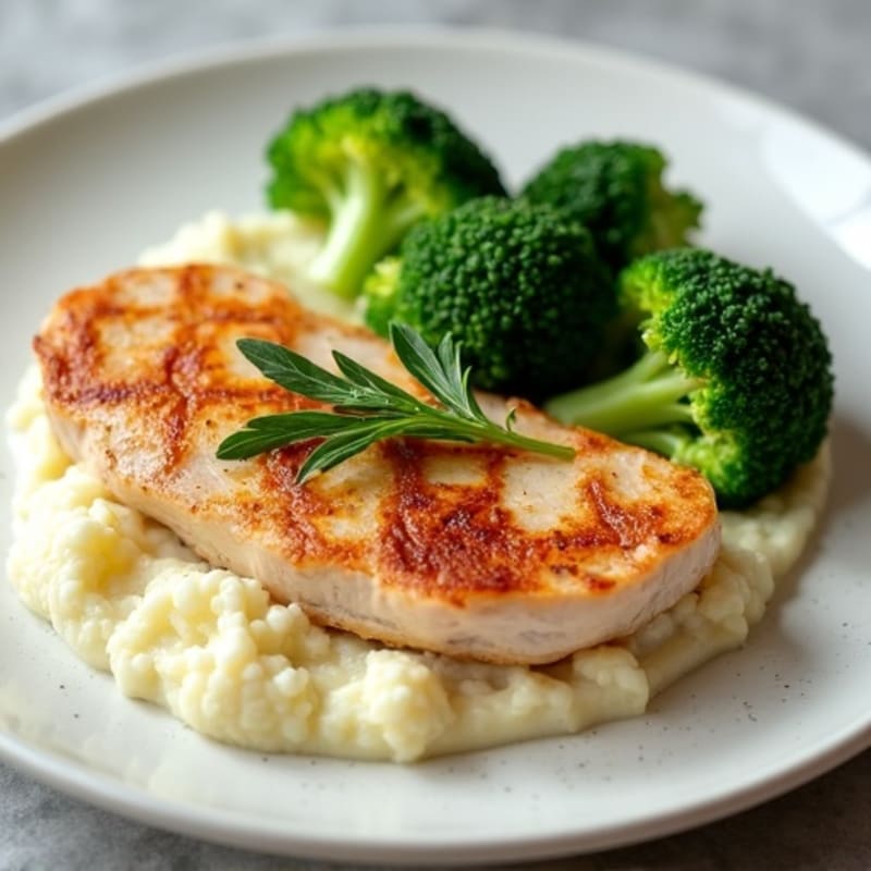 Seared Turkey Breast with Steamed Broccoli and Cauliflower Mash