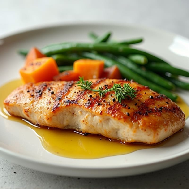 Seared Chicken Breast with Roasted Sweet Potatoes and Green Beans