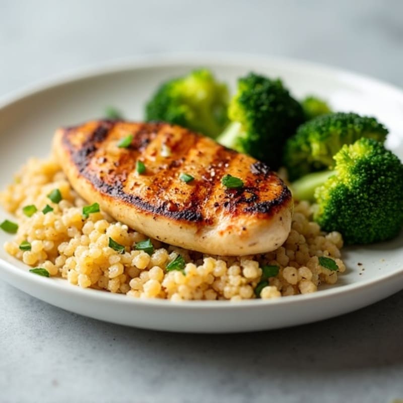 Grilled Chicken Breast with Quinoa and Roasted Broccoli