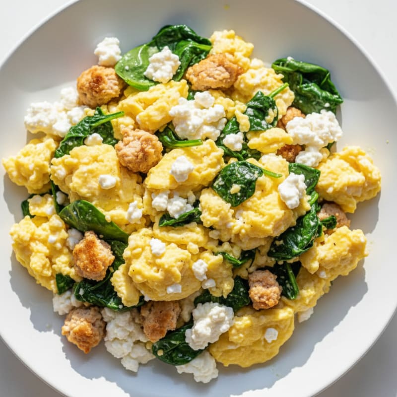 Cottage Cheese Egg Scramble with Turkey and Spinach