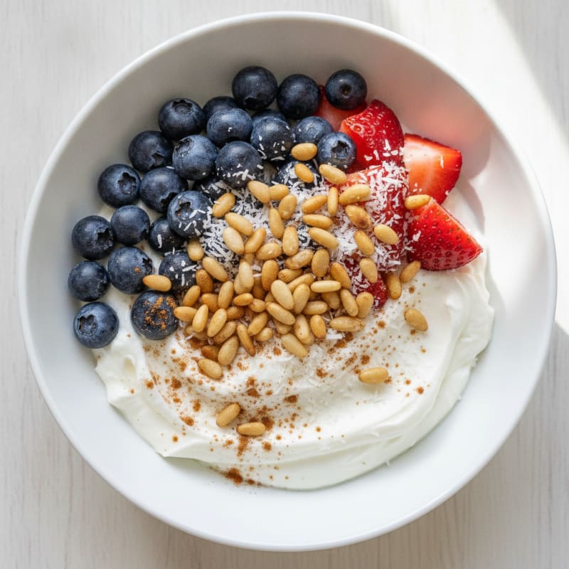 Berry Coconut Yogurt Bowl with Pine Nuts