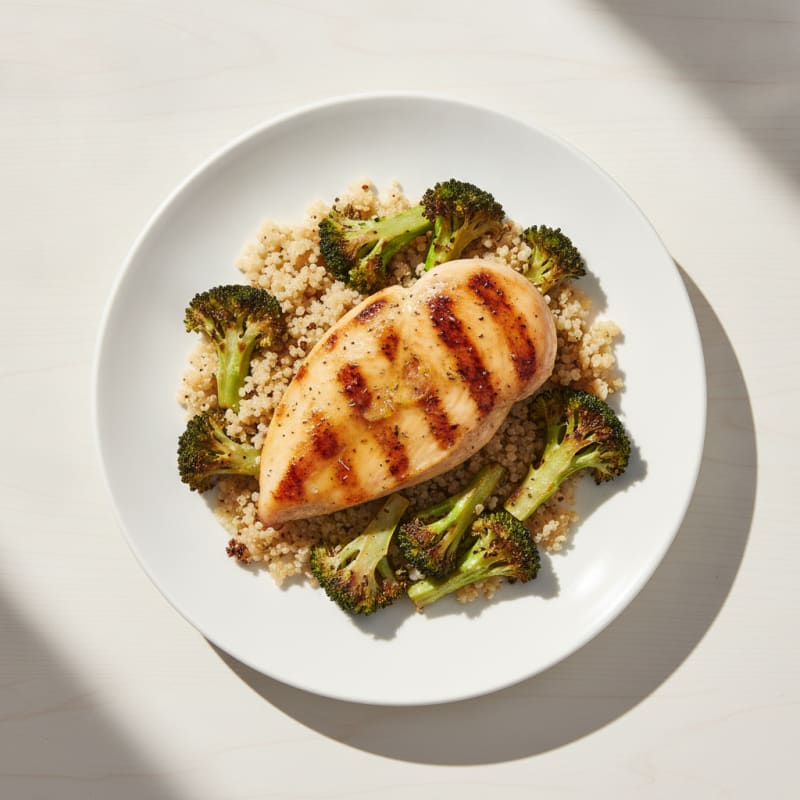Grilled Chicken Breast with Quinoa and Roasted Broccoli