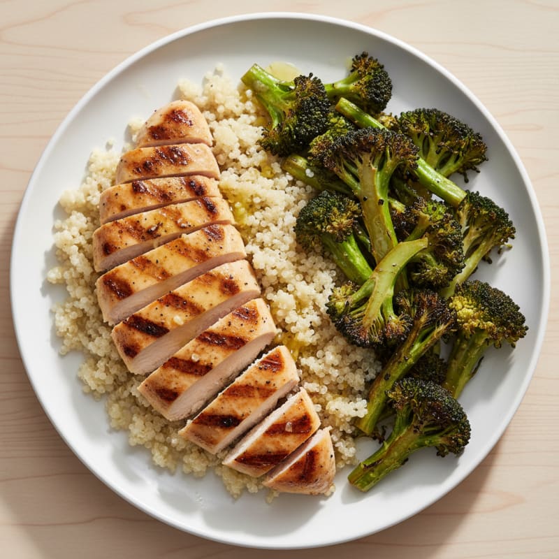 Grilled Chicken Breast with Quinoa and Roasted Broccoli
