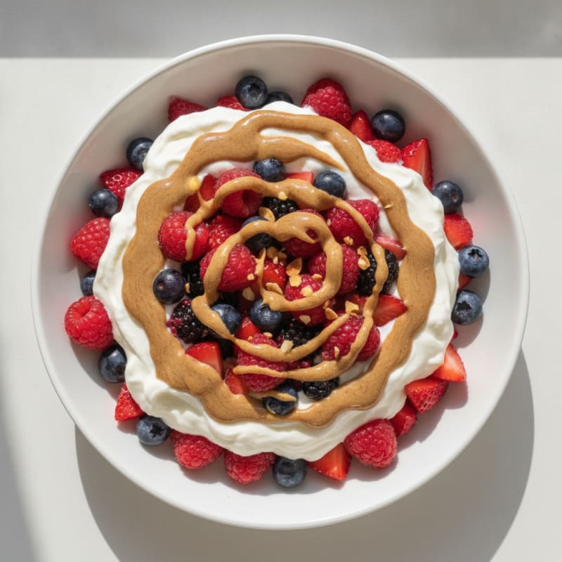 Greek Yogurt Protein Parfait with Mixed Berries and Almond Butter