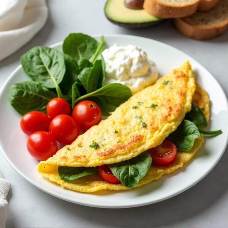 Egg White Spinach Omelette with Cottage Cheese, Avocado & Toast