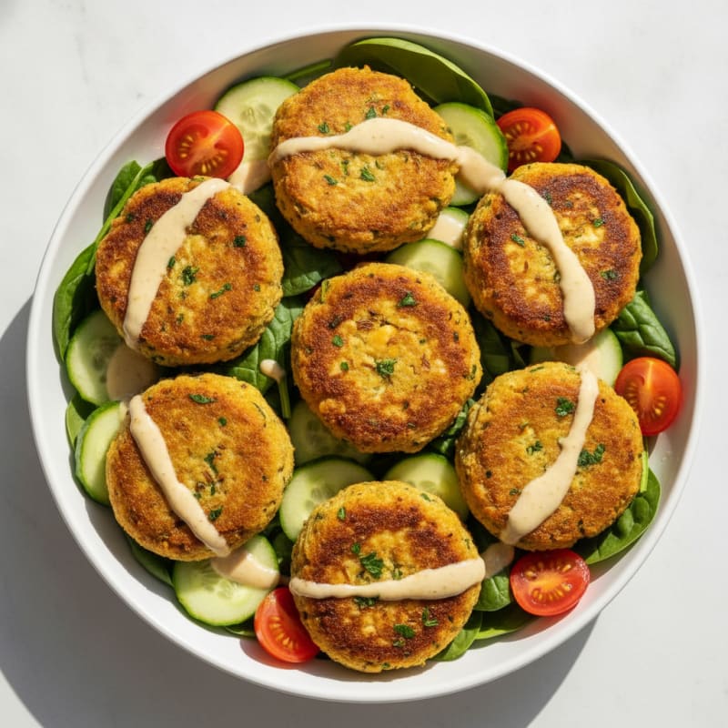 Crispy Chicken Falafel Bowl with Lemon-Tahini Sauce