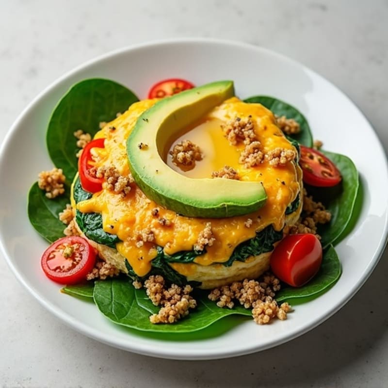 Egg White and Turkey Spinach Scramble with Fresh Tomato