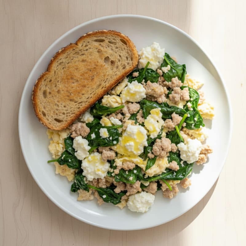 Spinach and Turkey Egg White Scramble with Cottage Cheese