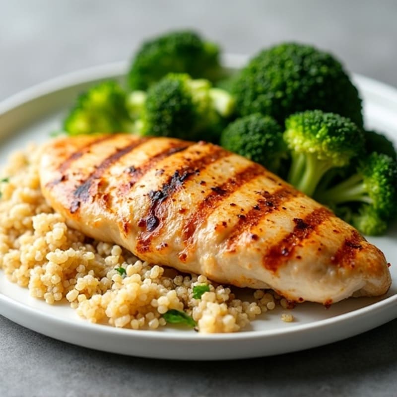 Grilled Chicken Breast with Roasted Broccoli and Quinoa