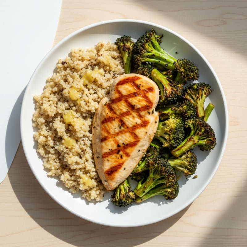 Grilled Chicken Breast with Roasted Broccoli and Quinoa