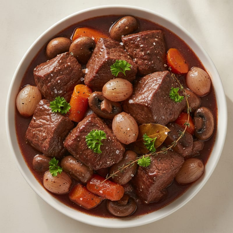 Braised Beef Bourguignon with Pearl Onions