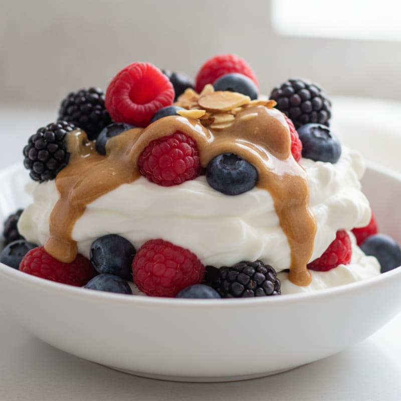 Greek Yogurt Protein Parfait with Mixed Berries and Almond Butter
