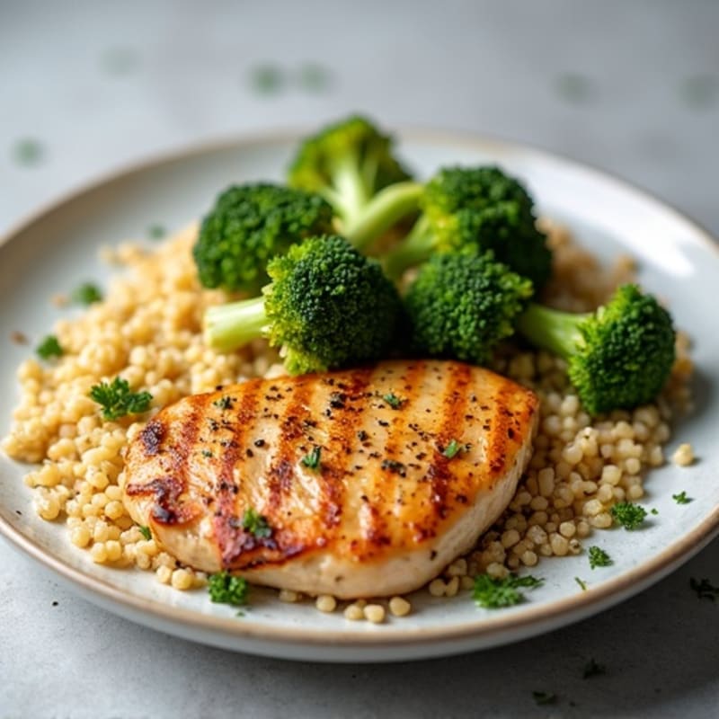 Grilled Chicken Breast with Roasted Broccoli and Quinoa