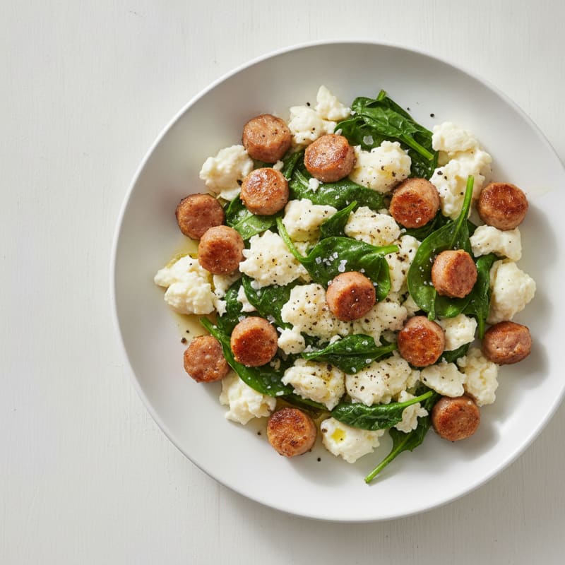 Egg White and Spinach Scramble with Turkey Sausage