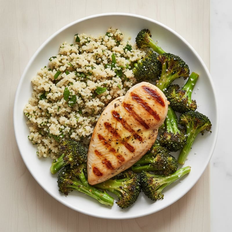 Grilled Chicken Breast with Quinoa and Roasted Broccoli