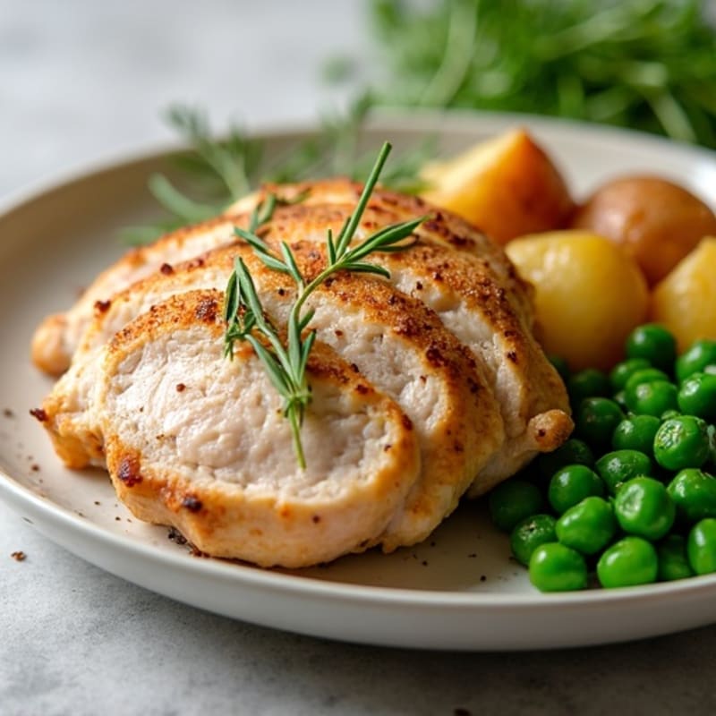 Roasted Turkey Breast with Herb Potatoes and Sautéed Peas
