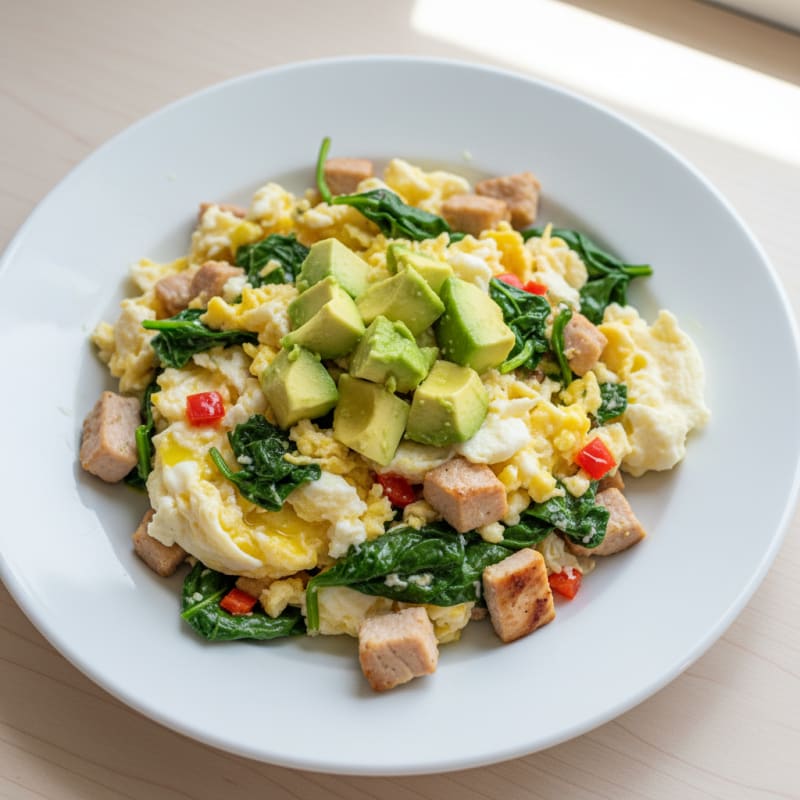 Egg White and Spinach Scramble with Turkey Breast