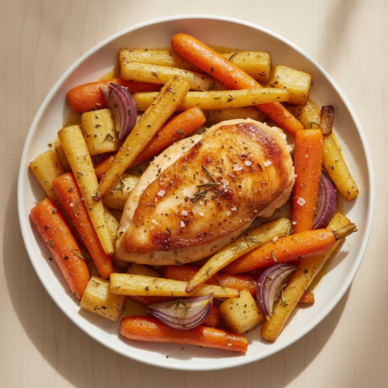 Garlic Herb Roasted Chicken with Root Vegetables