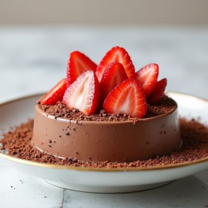Chocolate Protein Pudding with Sliced Strawberries