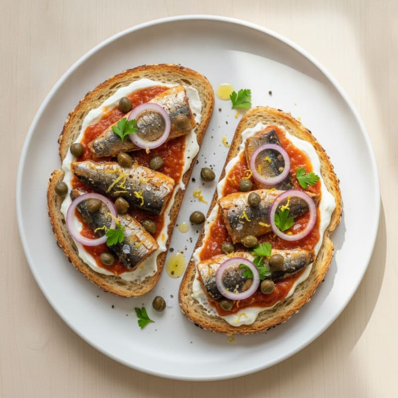 Sardine Tomato Toast with Capers