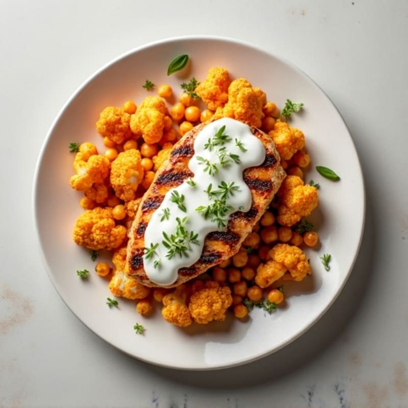 Crispy Buffalo Roasted Cauliflower with Creamy Ranch