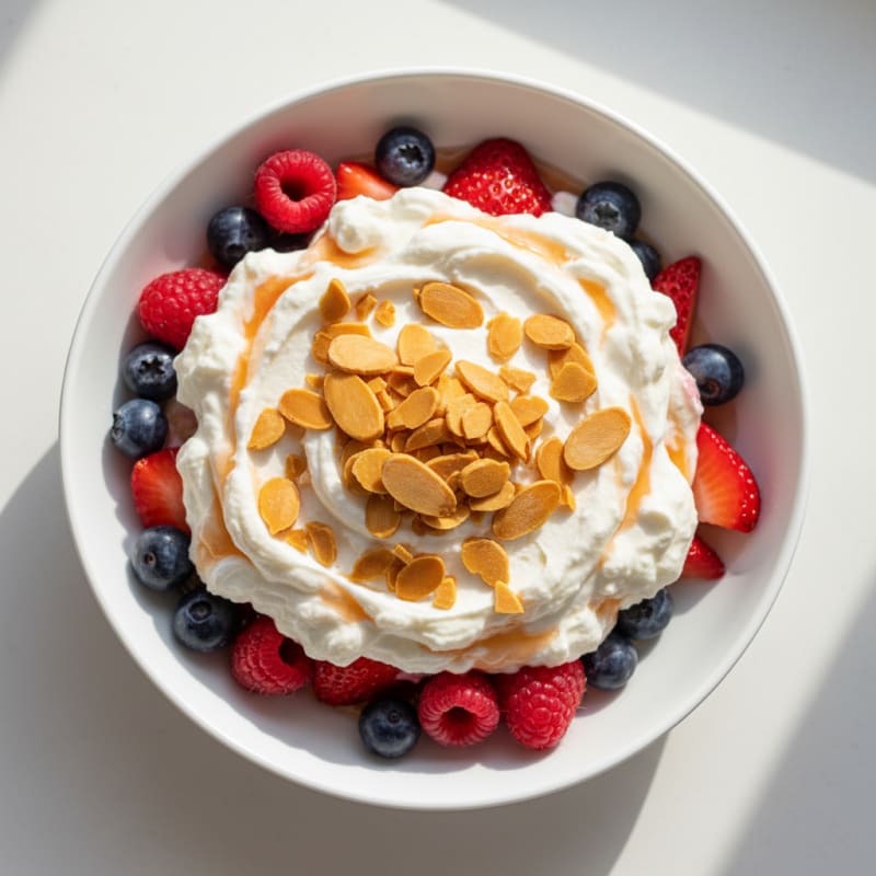 Greek Yogurt Protein Parfait with Mixed Berries and Almonds