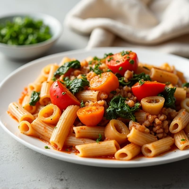 Lean Ground Turkey Pasta with Robust Vegetable Tomato Sauce