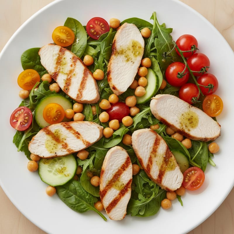 Grilled Turkey Breast Salad with Chickpeas and Cherry Tomatoes