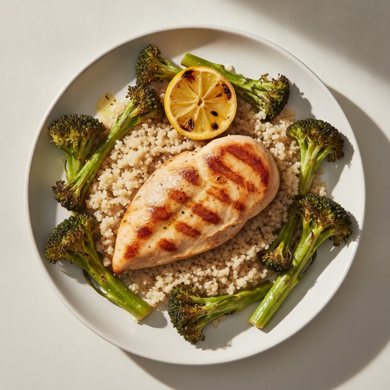 Grilled Chicken Breast with Quinoa and Roasted Broccoli