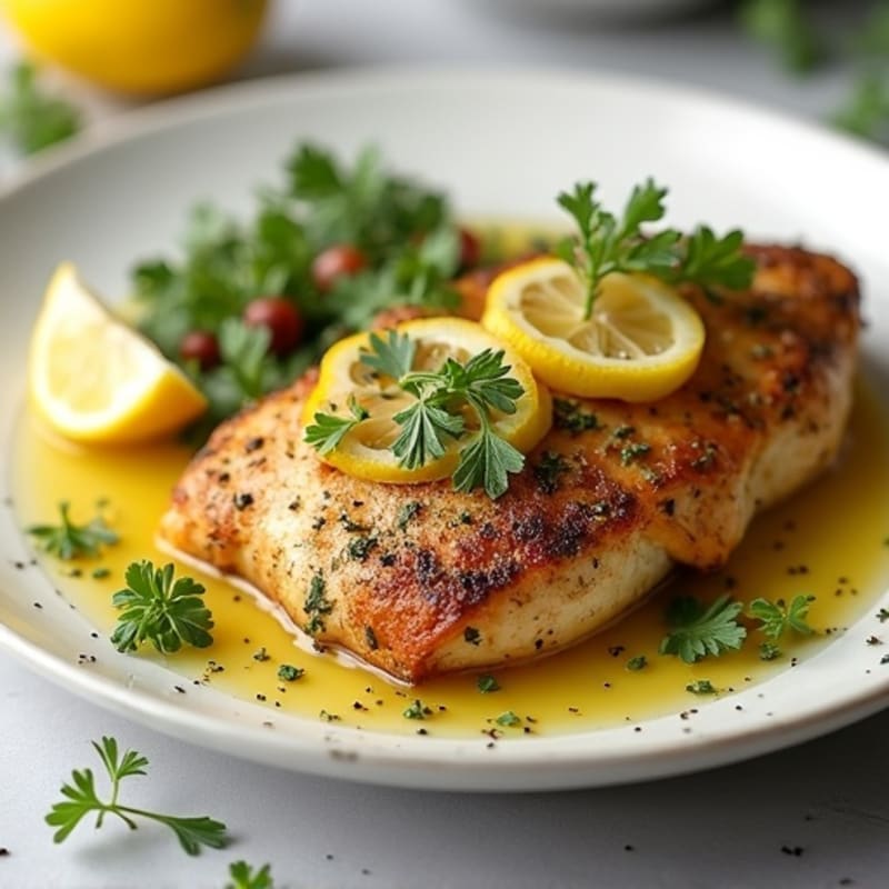 Herb-Crusted Pan Seared Chicken with Lemon Garlic Sauce