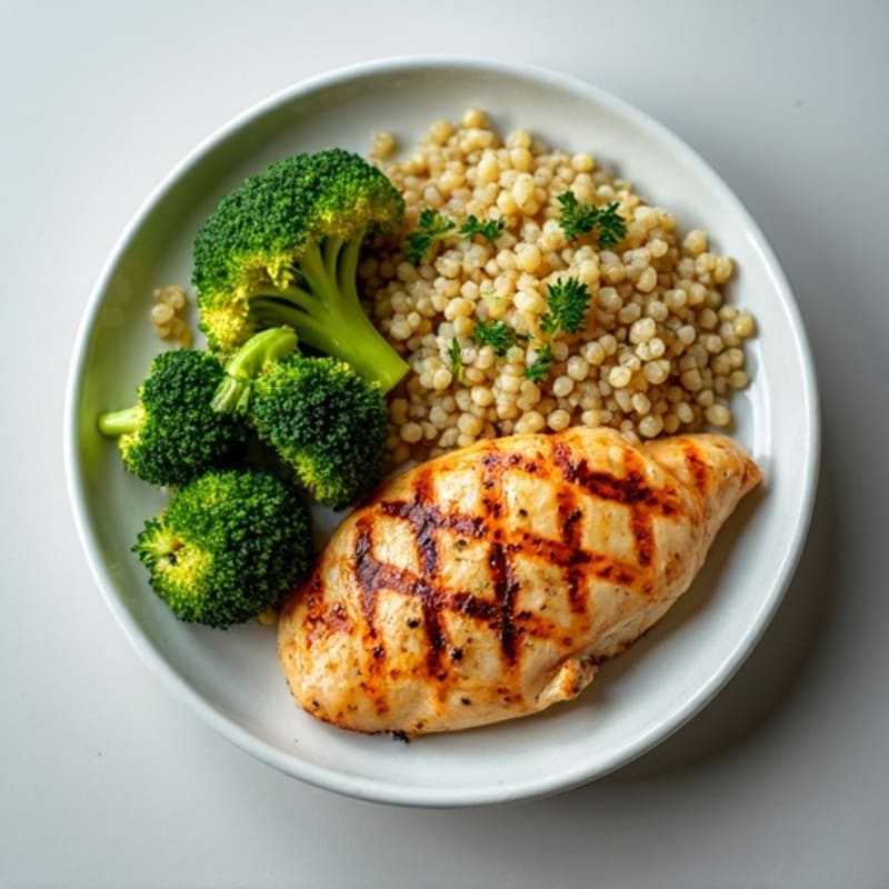 Grilled Chicken Breast with Quinoa and Roasted Broccoli