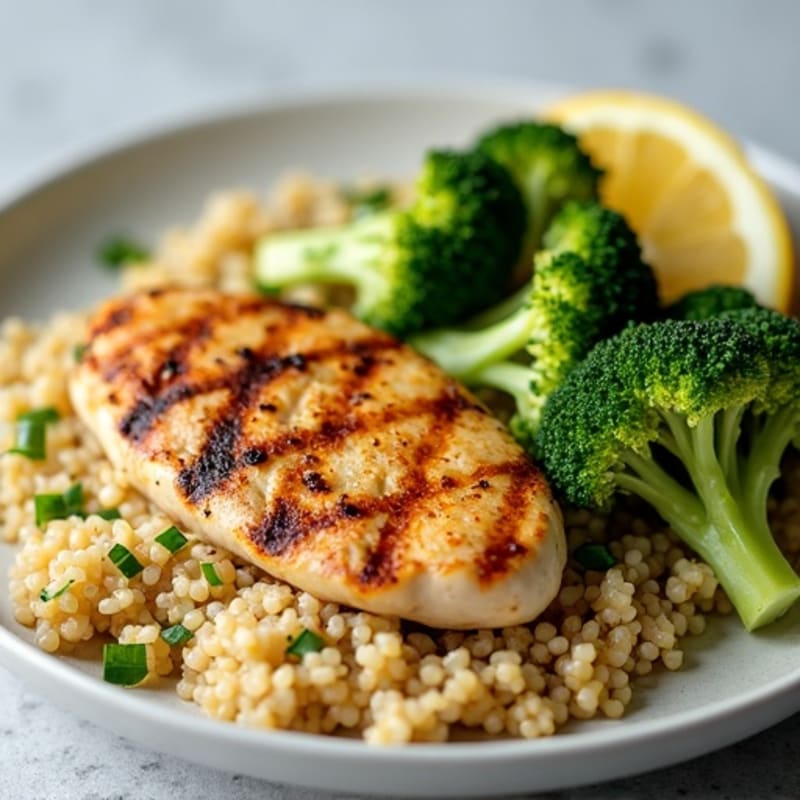 Grilled Chicken Breast with Quinoa and Roasted Broccoli