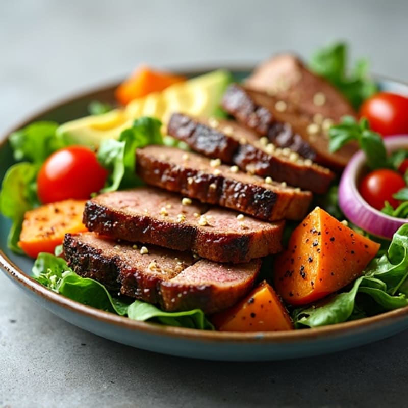 Grilled Steak Salad with Roasted Sweet Potatoes and Avocado