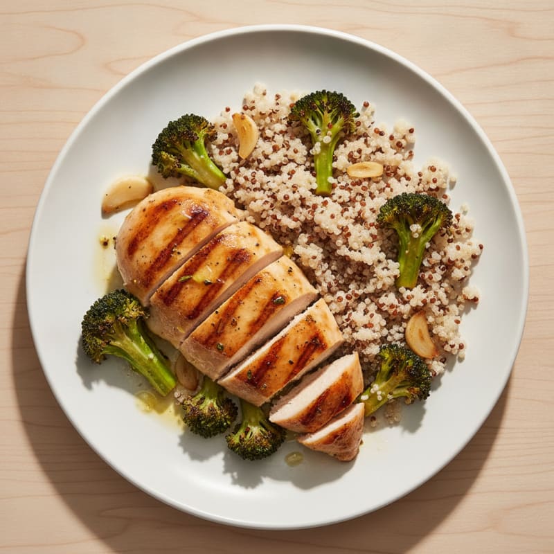 Grilled Chicken Breast with Quinoa and Roasted Broccoli
