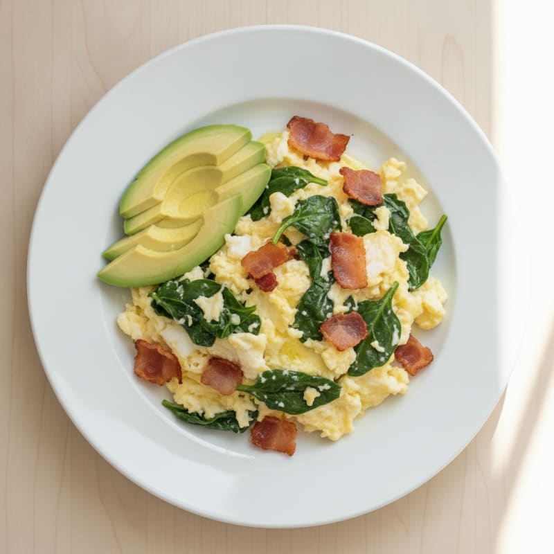 Egg White Scramble with Spinach and Turkey Bacon