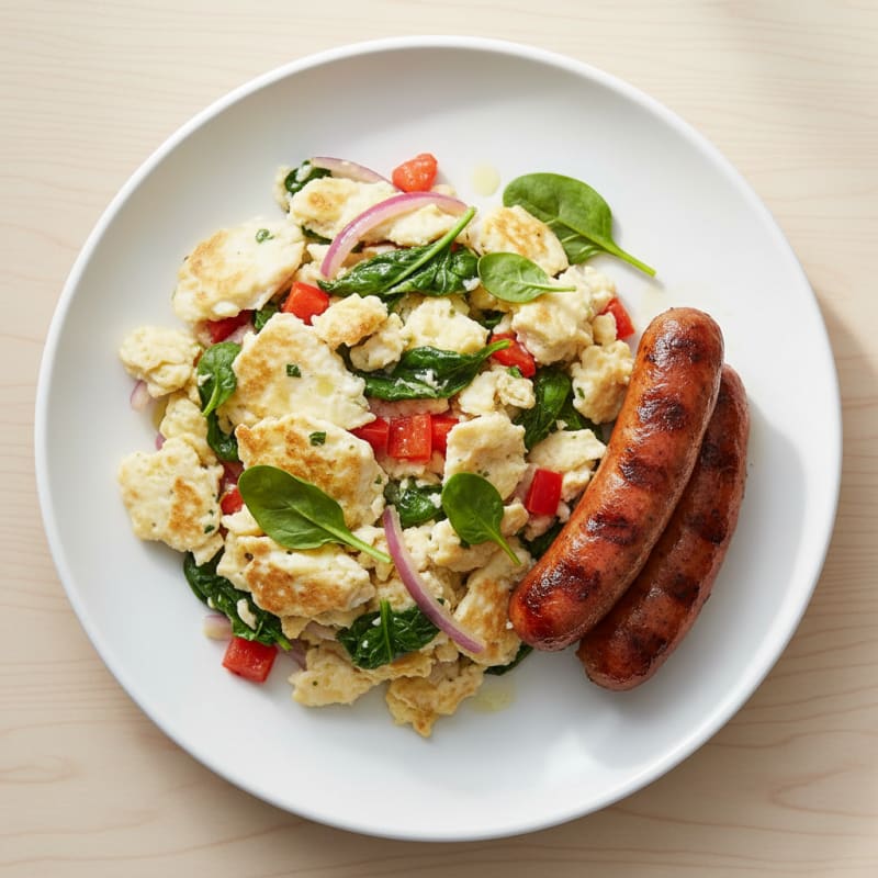 Egg White Veggie Scramble with Grilled Turkey Sausage
