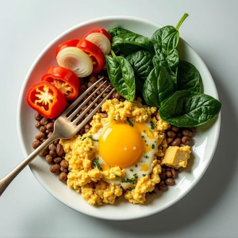 Silky Tofu and Lentil Scramble with Spinach