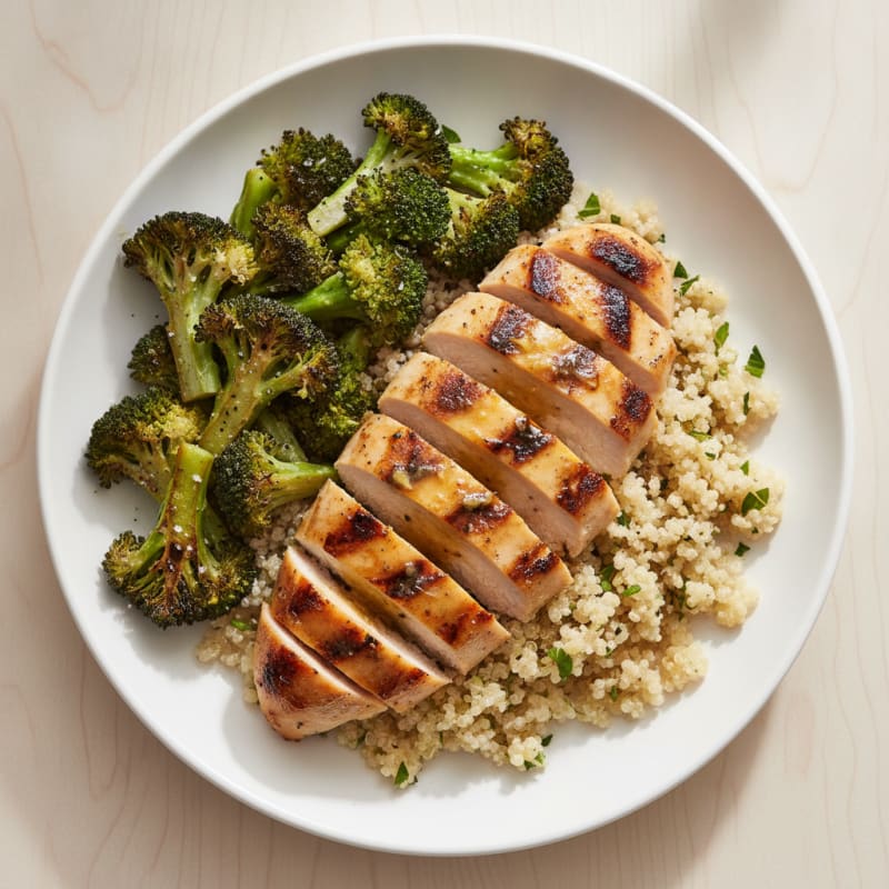 Grilled Chicken Breast with Quinoa and Roasted Broccoli
