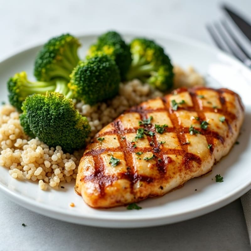 Grilled Chicken Breast with Quinoa and Roasted Broccoli