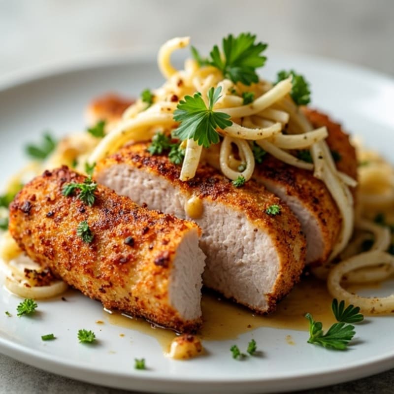 Crispy Herb-Crusted Pork Tenderloin with Crunchy Apple-Fennel Slaw
