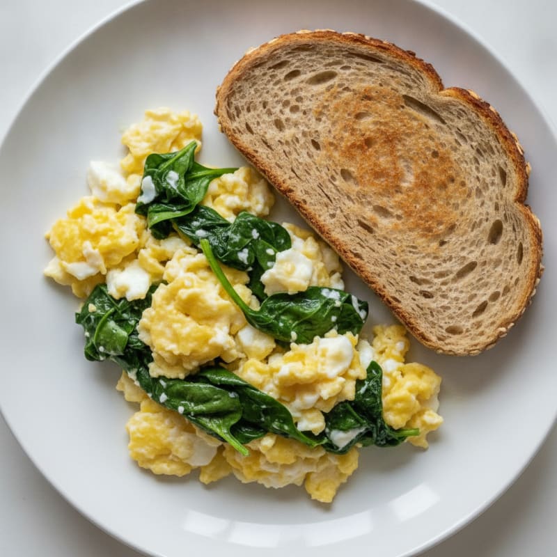Scrambled Eggs with Spinach and Whole Grain Toast
