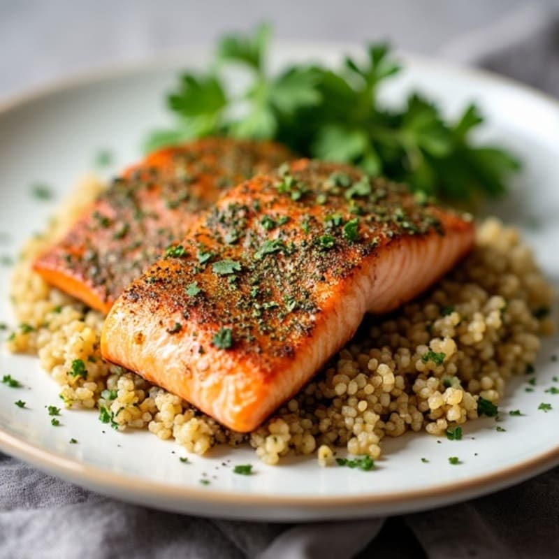 Herb-Crusted Seared Salmon with Garlic Quinoa
