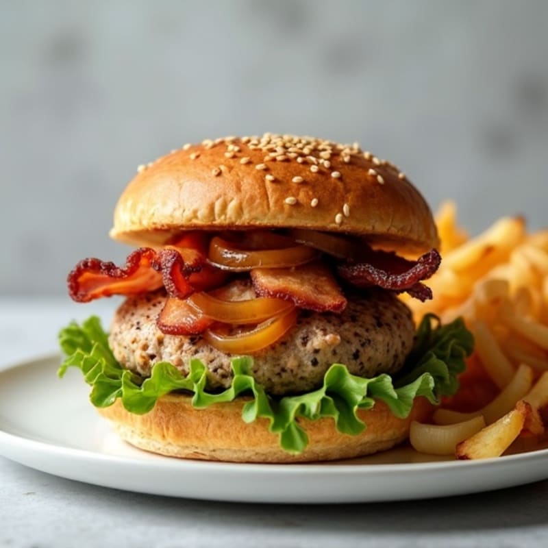 Lean Turkey-Bacon Burger with Caramelized Onions