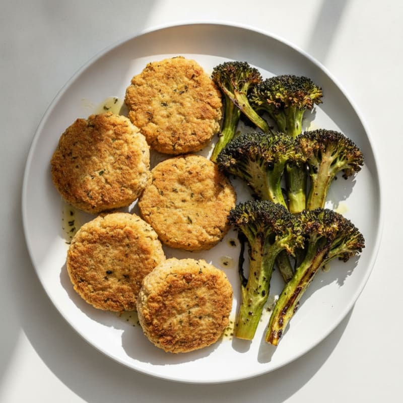 Crispy Baked Chickpea Cutlets with Roasted Broccoli