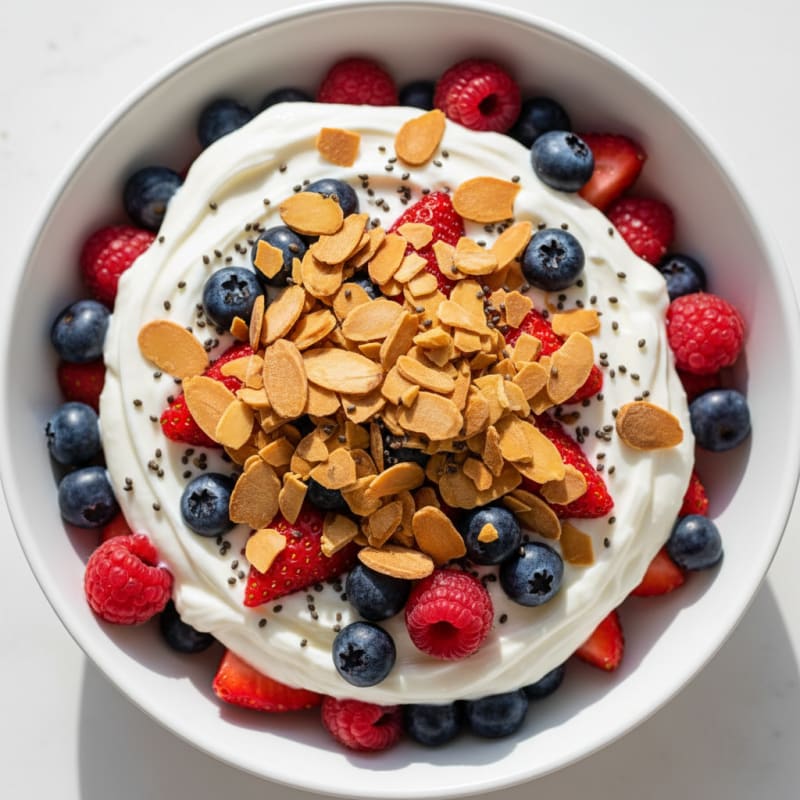 Greek Yogurt Protein Parfait with Mixed Berries and Almonds