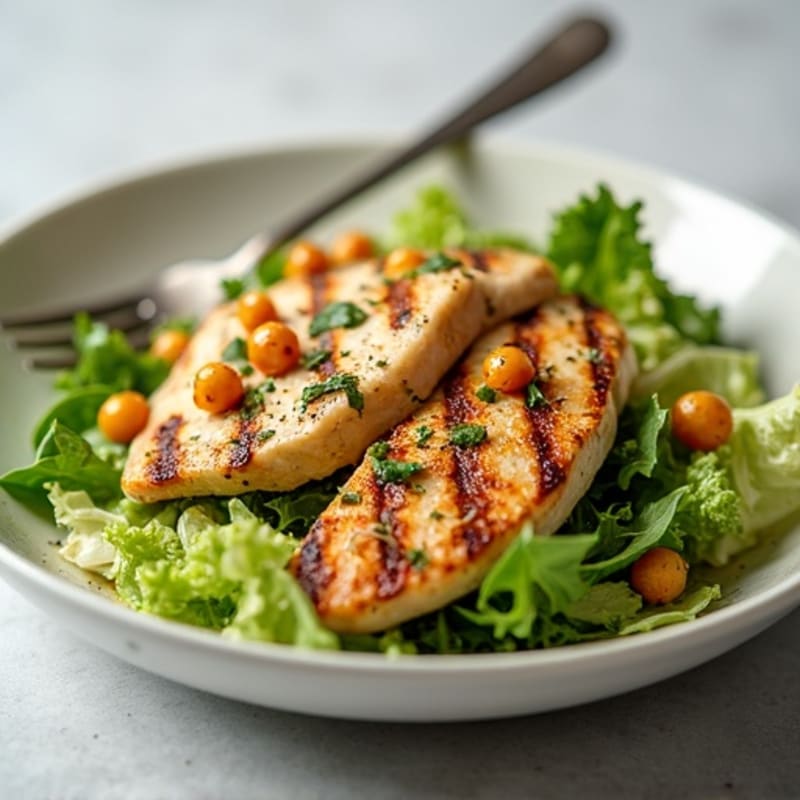 Herb-Grilled Chicken Caesar with Crispy Chickpea Croutons