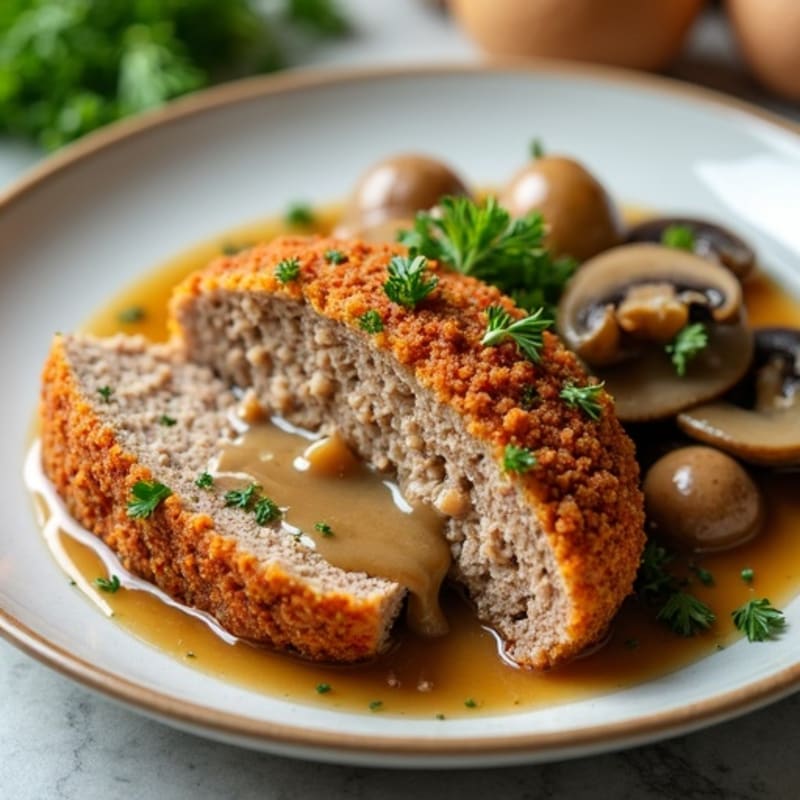 Herb-Crusted Turkey Meatloaf with Mushroom Gravy