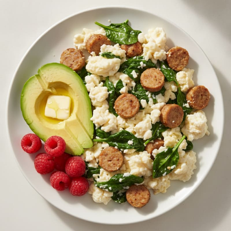 Egg White Scramble with Turkey Sausage and Spinach