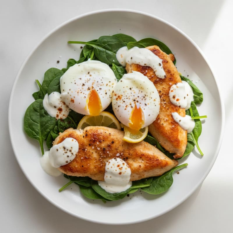 Greek Yogurt Chicken with Poached Eggs